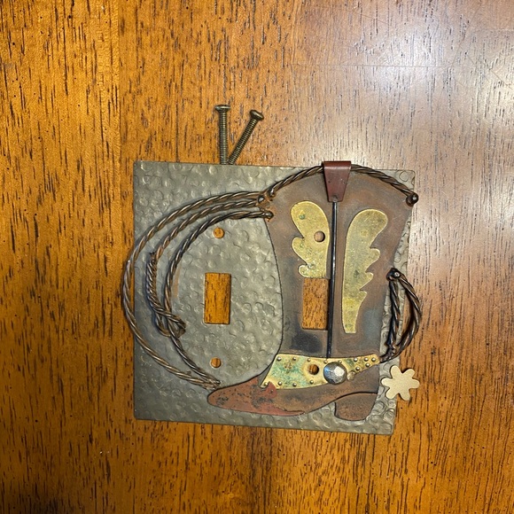 Rustic, cowboy boot switch plate cover. For two light switches. - Picture 8 of 9